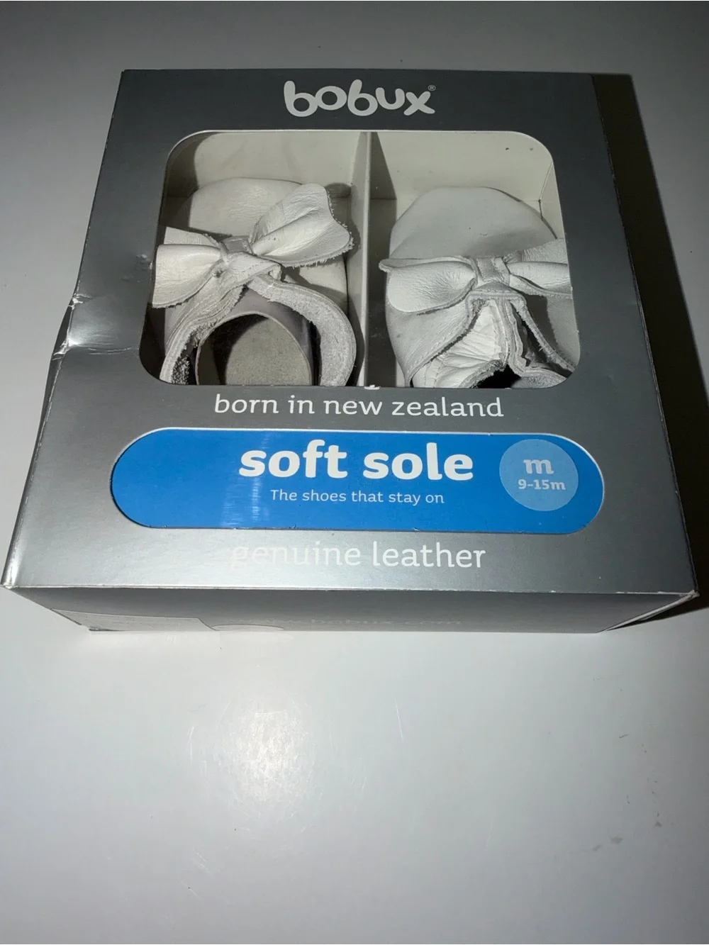 Bobux White Leather Soft Sole Baby Shoes with Bow
